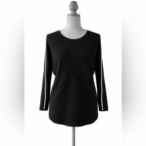 Vila Milano Black Lightweight Sweater with White Trim, Size M